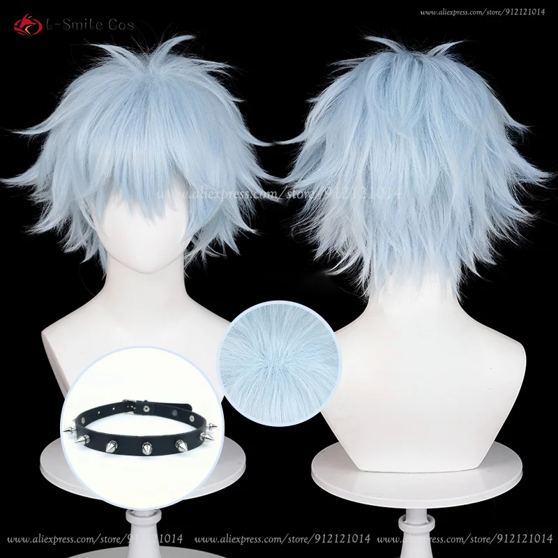 NANA Okazaki KendpiercCosplay Perruque, Perruques Anime Fluffy, Cheveux Synthétiques, Bonnet Perruque Halloween, Bleu Clair, Degré de Chaleur, Unisexe, 30cm