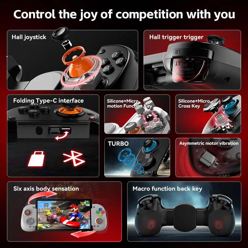 D8+ Wireless Stretching Gaming Controller for PC/PS3/Swicth Bluetooth Gamepad Motor Vibration Telescopic Game Controller TURBO