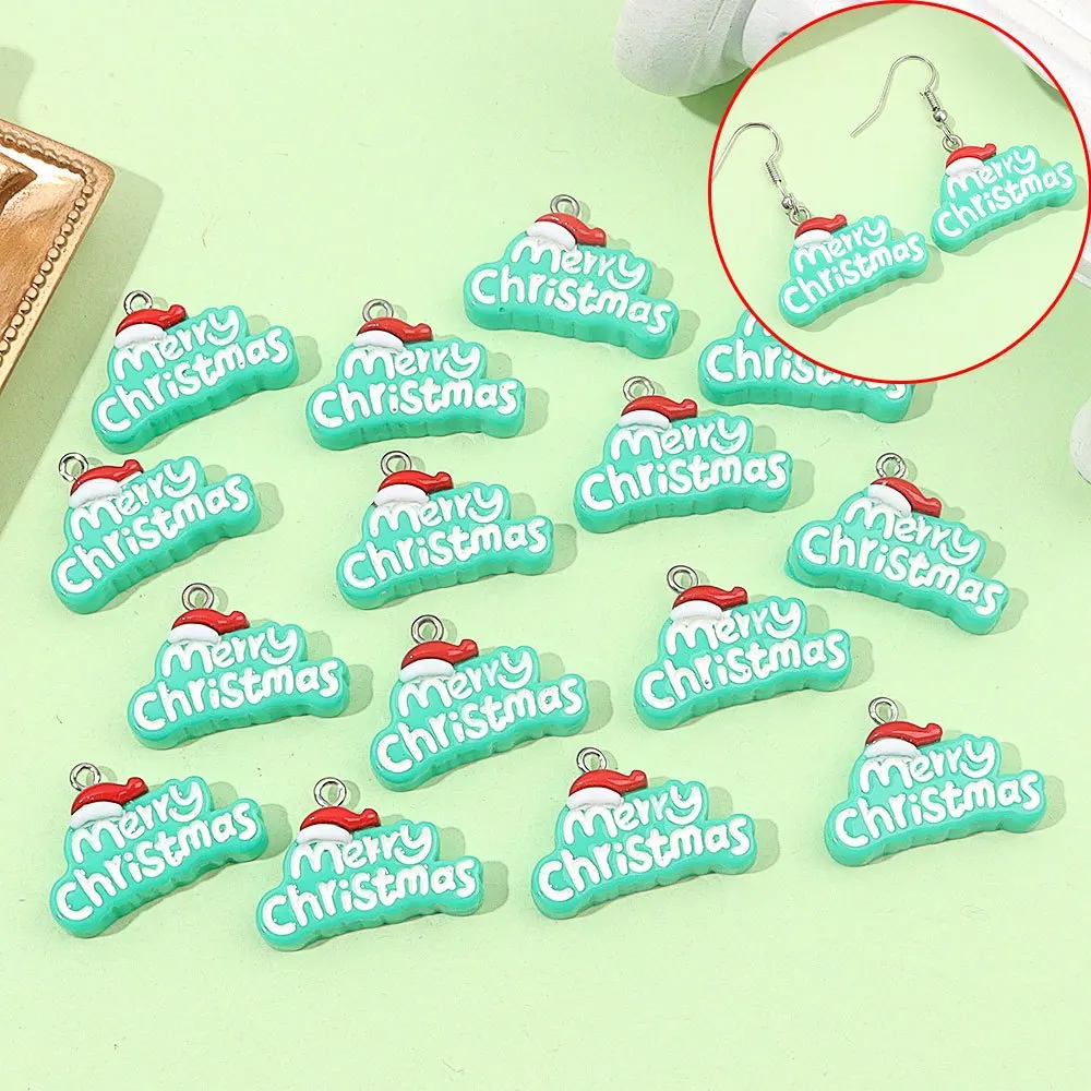 2/17/23pcs Green Resin Merry Christmas English Pendant, DIY Necklace, Earrings, Christmas, Thanksgiving Decoration Accessories