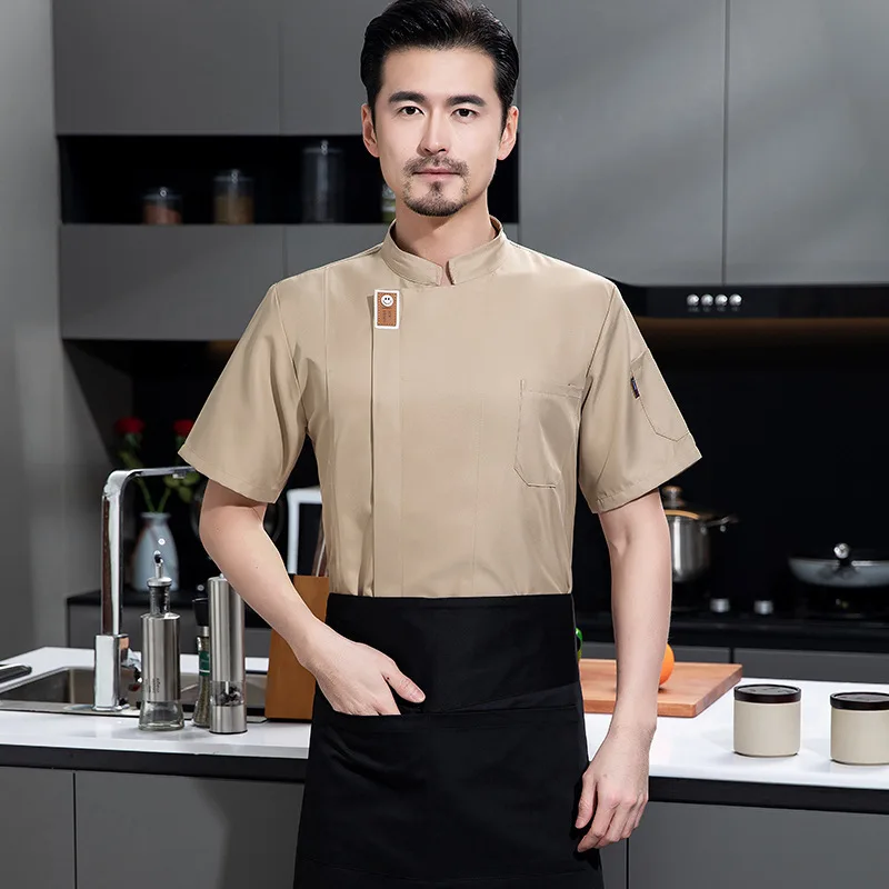 Short-sleeved Chef Overalls Breathable Restaurant Catering Baking Cafeteria Canteen Kitchen Men and Women Overalls