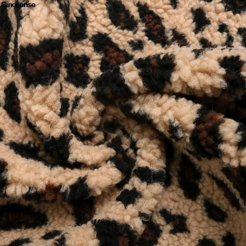 المرأة غامض سترة صوف ليوبارد طباعة أكمام شيربا سترة عادية فضفاض مفتوح الجبهة سترة دافئة جيليه ملابس خارجية معاطف القمم