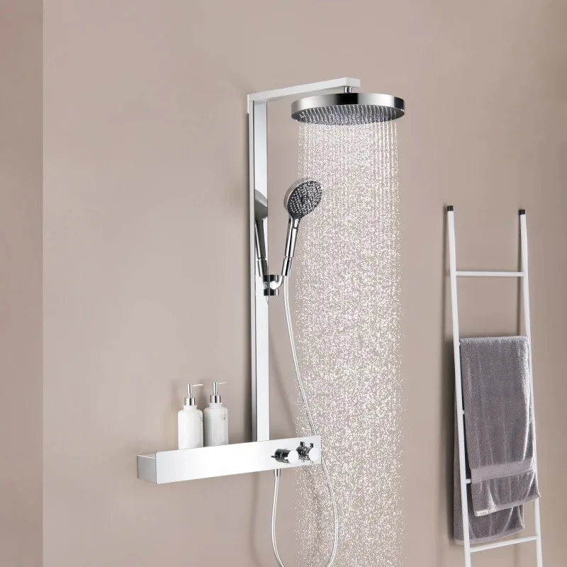 Luxury Chrome Shower Faucet Set Dual Handle Best Selling Contemporary Style Exposed Taps Mixer Rain Jet Soft Spray Made Brass