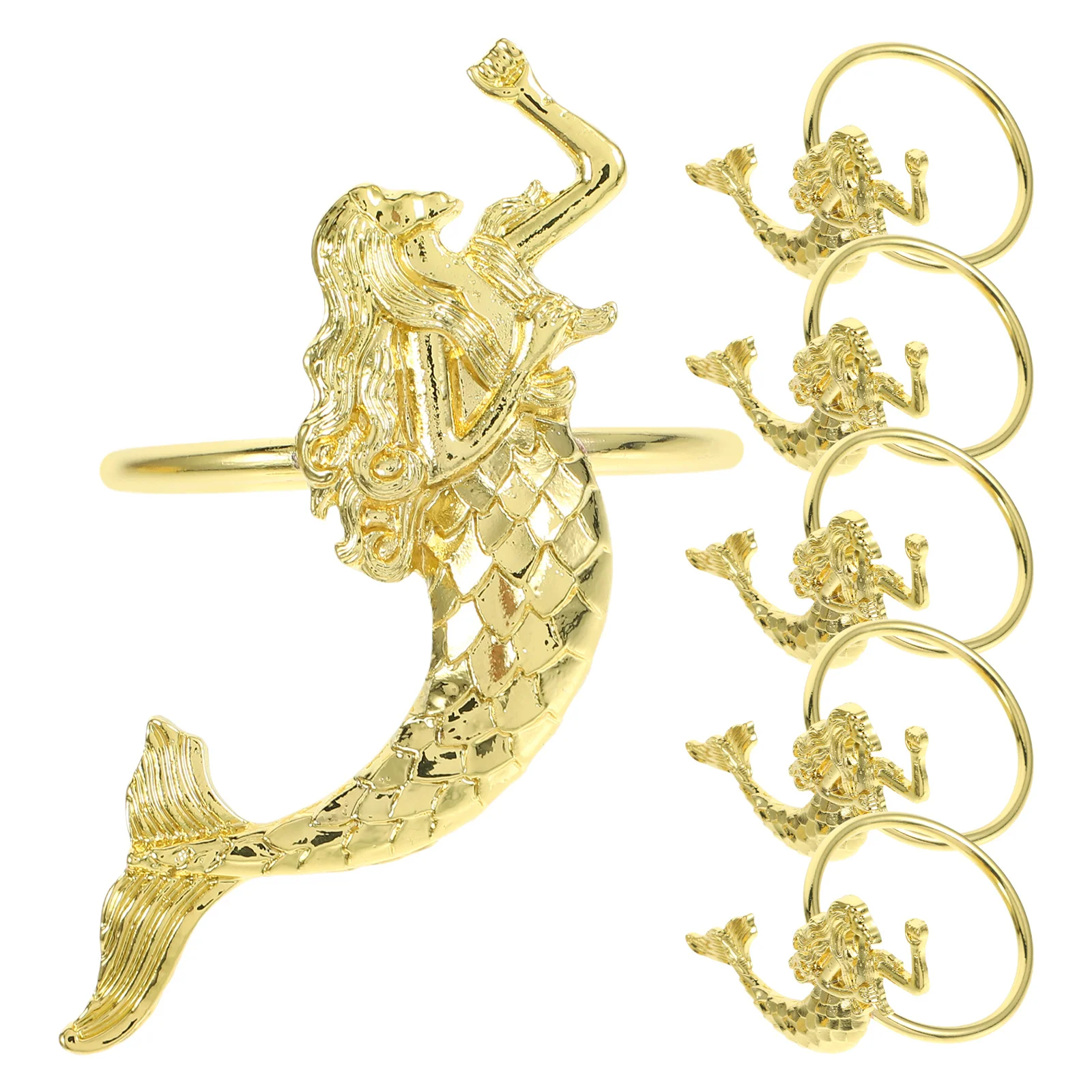 

6pcs Mermaid Napkin Rings Zinc Alloy Metal Napkin Holders Wedding Party Table Decoration Serviette Buckle Ocean Themed Tissue