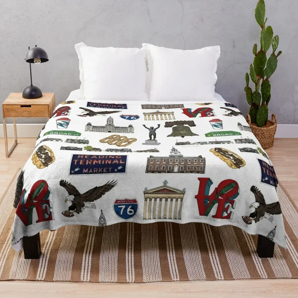 

Philly Pattern - White Throw Blanket Soft Sherpa Fleece Warm Blanket for Winter