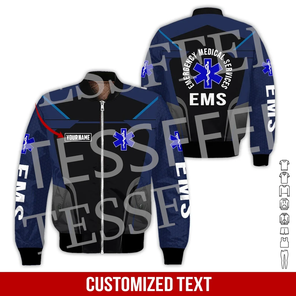 Custom Name Cosplay EMS EMT Medical Paramedic Nurse Worker Retro 3DPrint Harajuku Winter Windbreaker Warm Coat Bomber Jacket Q