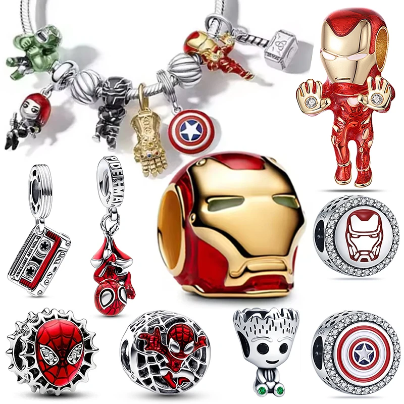 

Plata De Ley 925 Silver Marvel Iron Man Helmet Spider-Man Series Fit Original Womens Bracelet Pendant Beads Jewelry Hot Gifts
