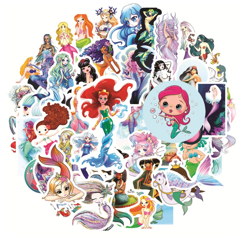 

10/30/50pcs Cute Mermaid Princess Disney Stickers Cartoon Decoration Sticker for Kids Toy DIY Phone Diary Guitar Graffiti Decals