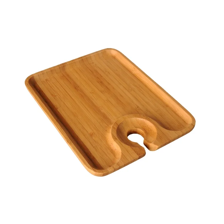 

Natural Bamboo Party Plate Food Serving Tray with Wine Glass Holder