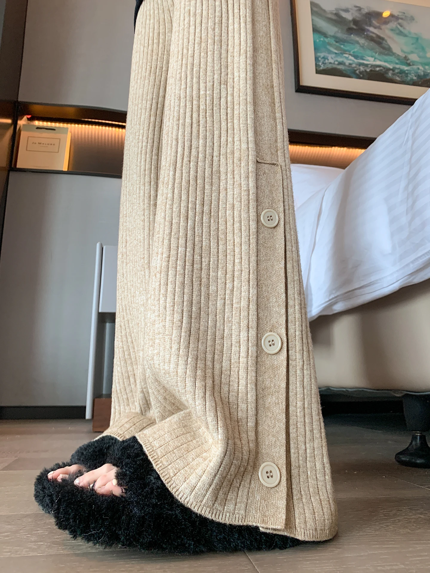 High Waist Knitted Rice Noodle Pants Women's Autumn Winter Drapey Casual Wide Leg Floor Length Sweater Pants Korean Style