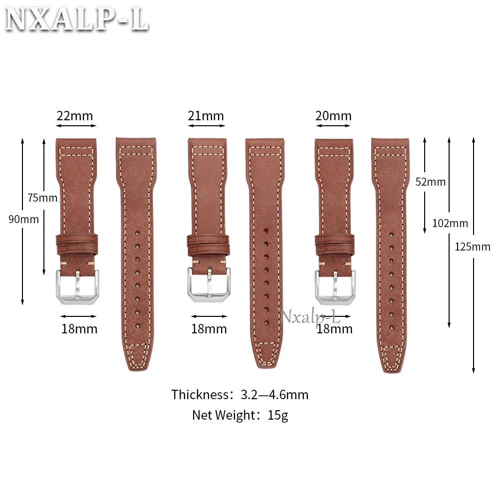 20mm 21mm 22mm Uhrenarmband aus Rindsleder für IWC Pilot Portugieser, genähtes Lederarmband, Herren- und Damen-Sportarmband, Zubehör – Detail 2