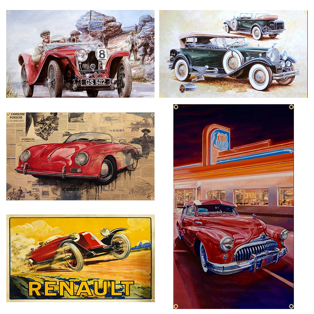 90X150cm Vintage American Classic Car Poster Flag Polyester Printed Garage Decoration Banner Tapestry