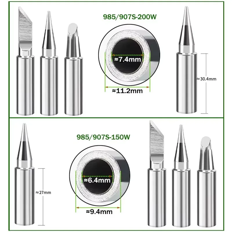 985 907S Soldering Iron Tip Lead-Free B/K Chisel Point Internal Heating 150/200W High Power Welding Nozzle