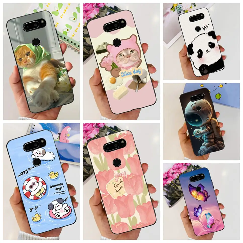 Cover For LG V30 2017 Case Cute Cartoon Print Flower Soft Silicone TPU Black Cover For LG v30 H930 6.0