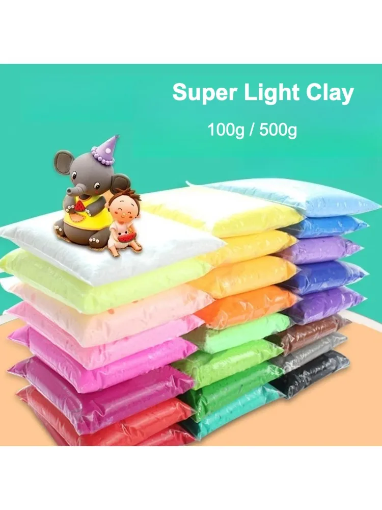 24 kleuren Super Lichte Klei Niet giftig 100g 500g in Zak Plasticine Kleur Klei Ruimte Modder Kleuterschool school Handwerk DIY Materiaal - afbeelding 2