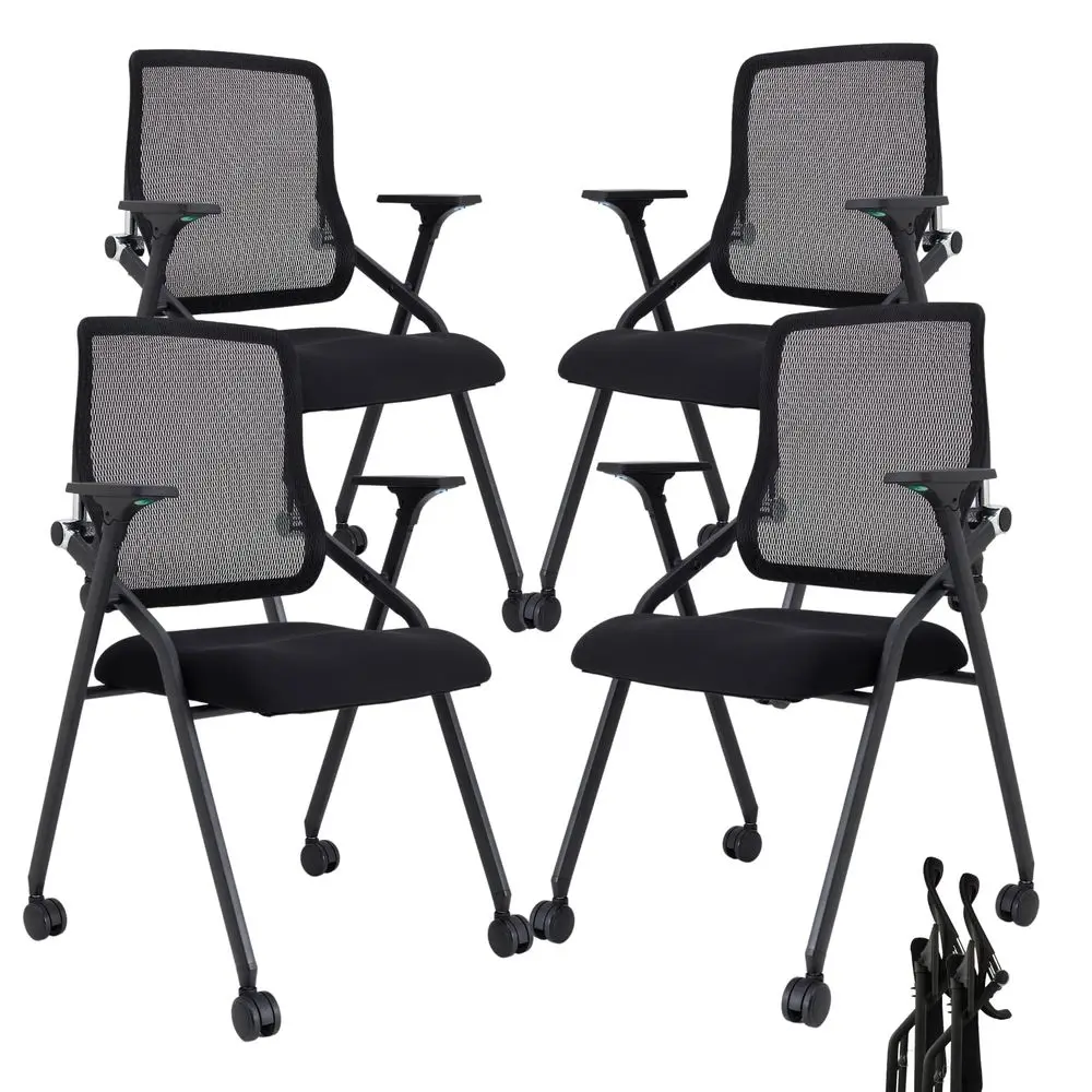 

Conference Room Chairs, Folding Office Desk Chair with Lumbar Support and Sliding Armrest with Casters, Stackable Office Guest