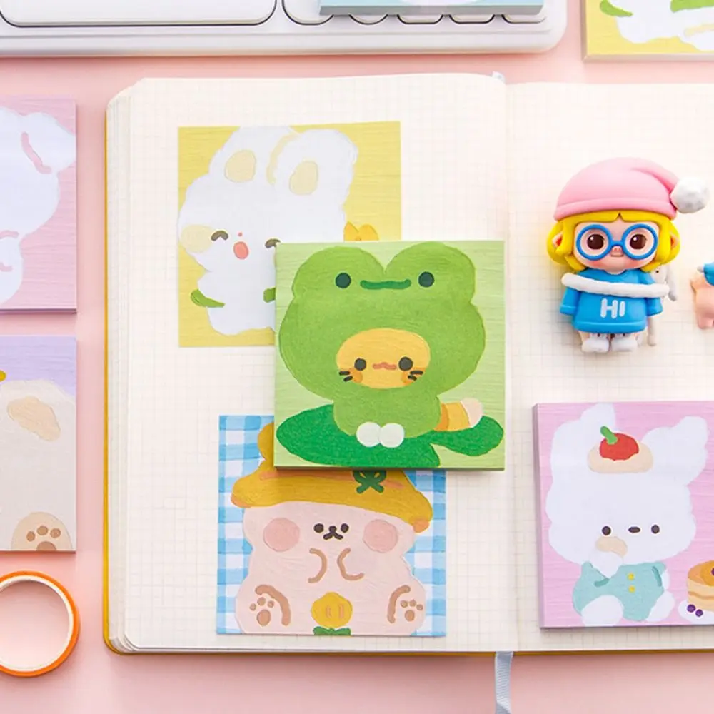 動物の油絵の付箋、かわいい正方形の漫画のメモ帳、クマの時間の付箋、パックあたり80枚