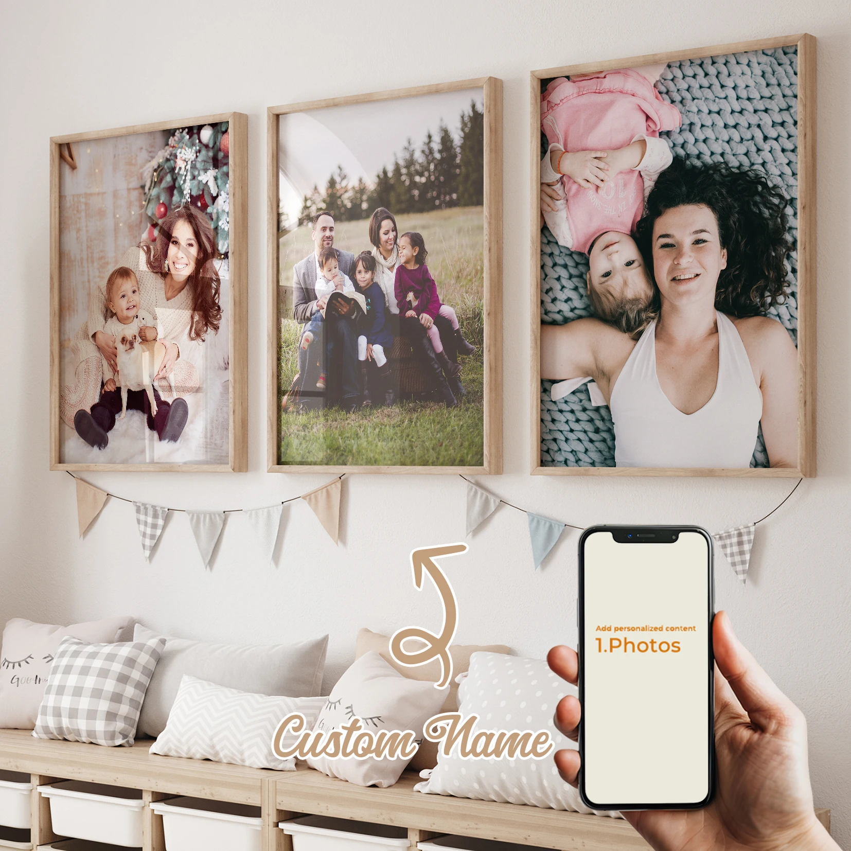 3 pièces d'art mural personnalisé avec photos de famille, de proches ou de couple, impression sur toile, peinture, décoration pour le salon, décoration de la maison