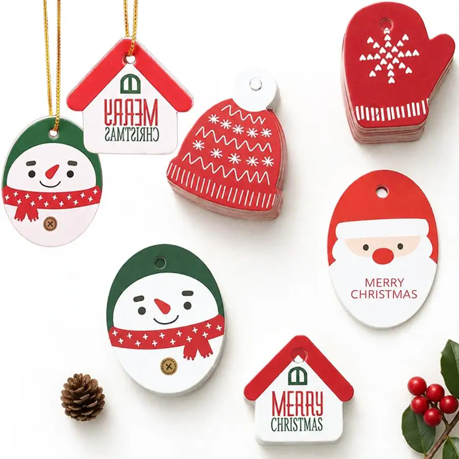 50pcs Multistyle Hang Tags, Xmas Ornament Gift Labels for Christmas Tree Hanging, Goodie Bag & Table Centerpiece Decor XJM
