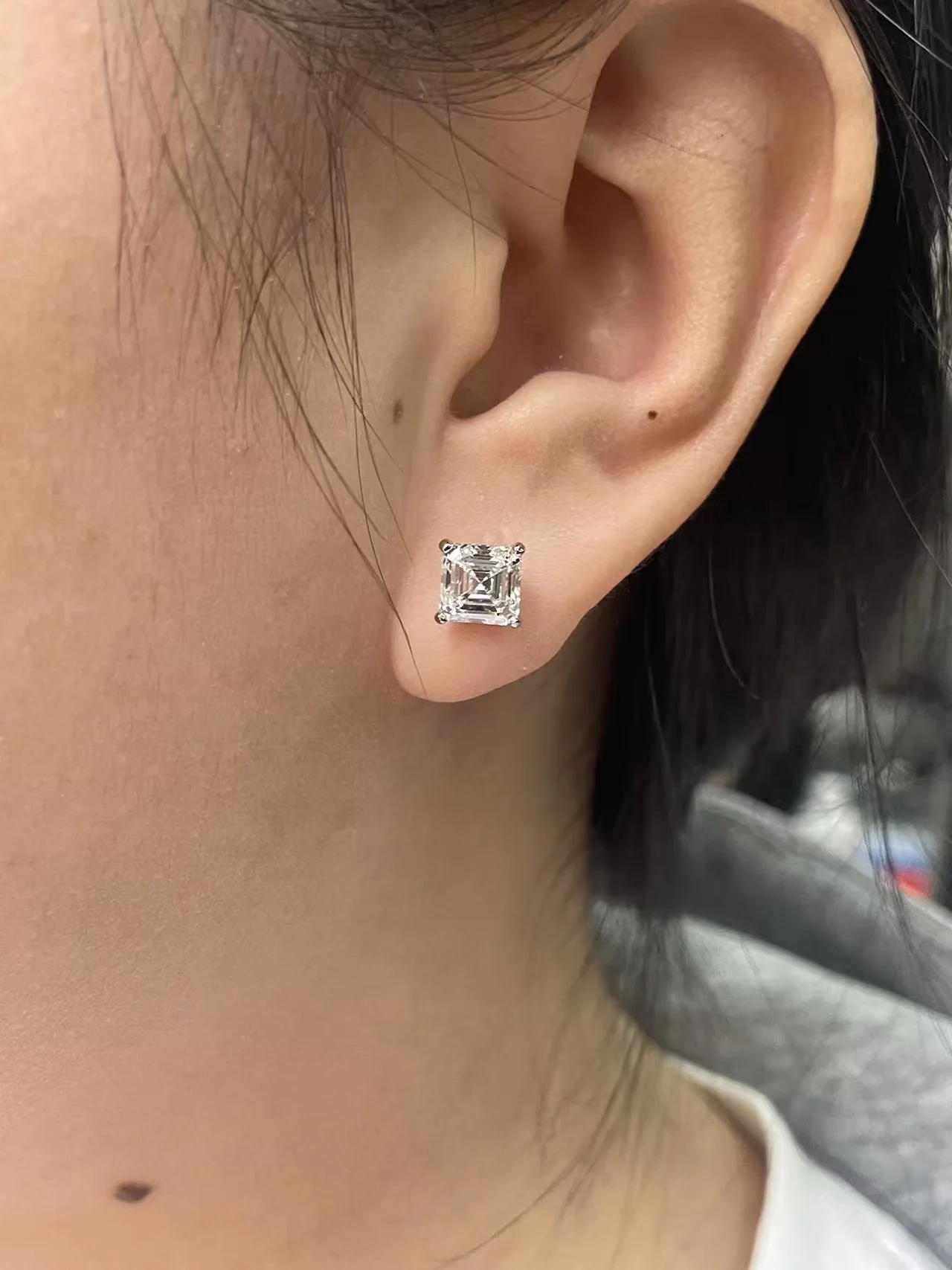 IGI Certificate 14K Gold Stud Earrings 1-1.5Ct Each Asscher Cut EF-VS CVD HPHT Lab Grown Diamond Solitaire Studs Gift for Her