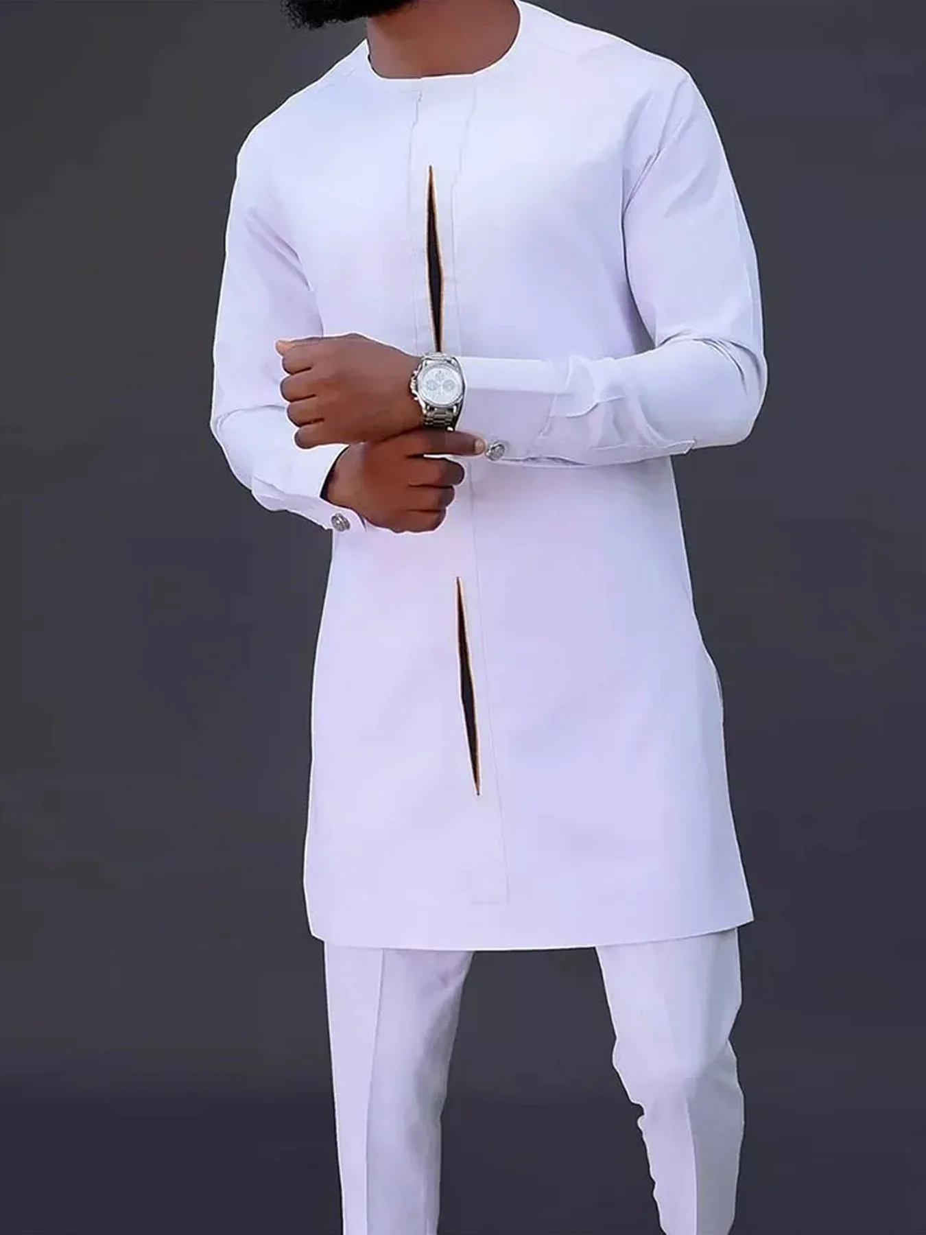 CaftáN Africano, Nigeriano, Blanco, Conjuntos Tradicionales Para Hombres, Conjuntos De Trajes De Tendencias De Lujo, Traje Con Estampado Completo,