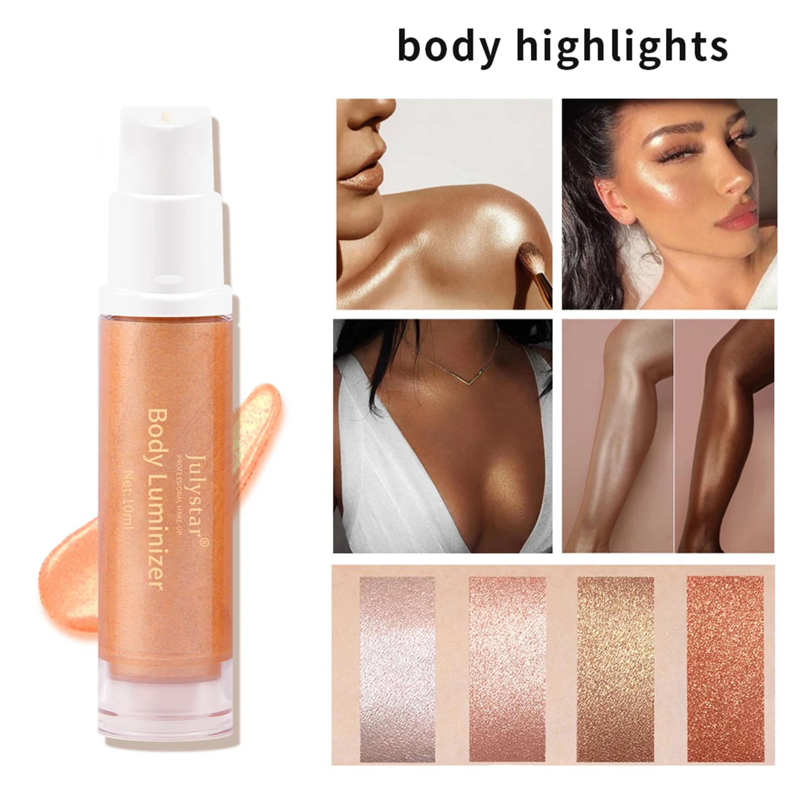 Evidenziatore abbronzante liquido Shimmer Face Body Glow Illuminator liquido Non appiccicoso Body Highlight Illuminator Diamond Rose Golden