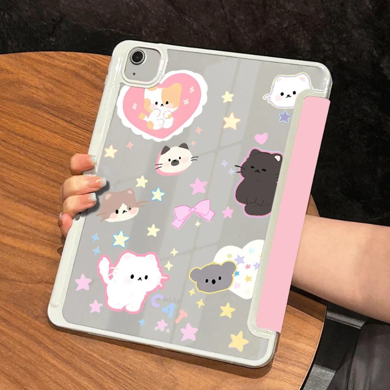 Protective Cover for IPad 10.2 Case 7/8/9th Generation Air 5th 4th IPad Pro 11 2022 2018 9.7 5/6th Cute Kitten Love Print Pink