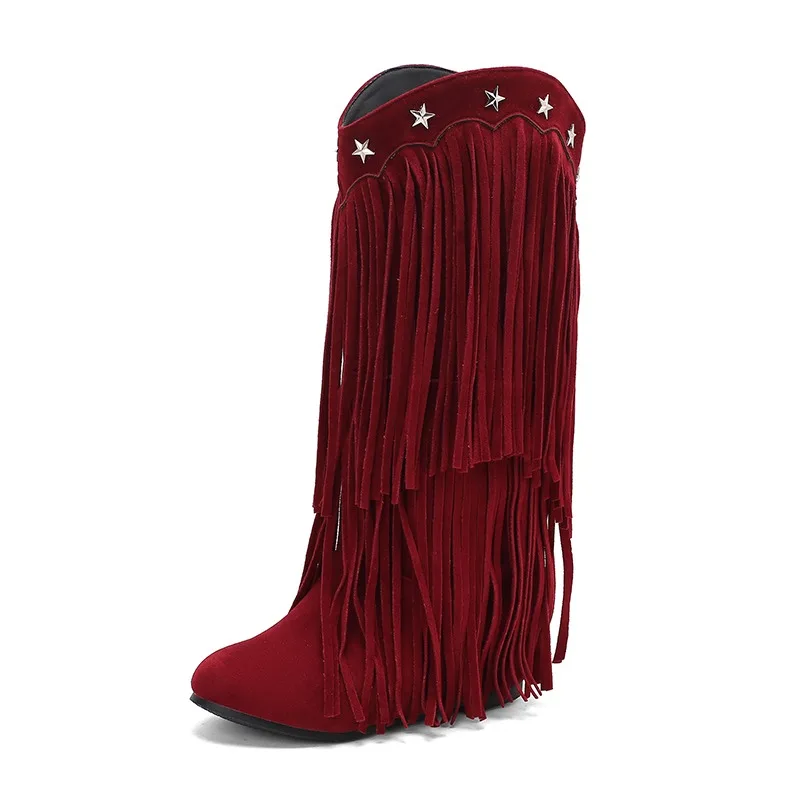 

womens fashion boots womens shoes with design Round toe Tassel design inside height increasing women's boots Neutral style