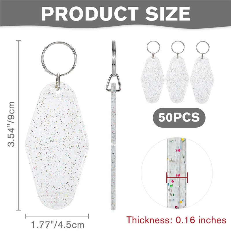 WORTHOWN-50Pcs 빈 모텔 키 체인 벌크 링, 반짝이 호텔 키 체인 키 태그 비닐 DIY 공예품 및 수하물