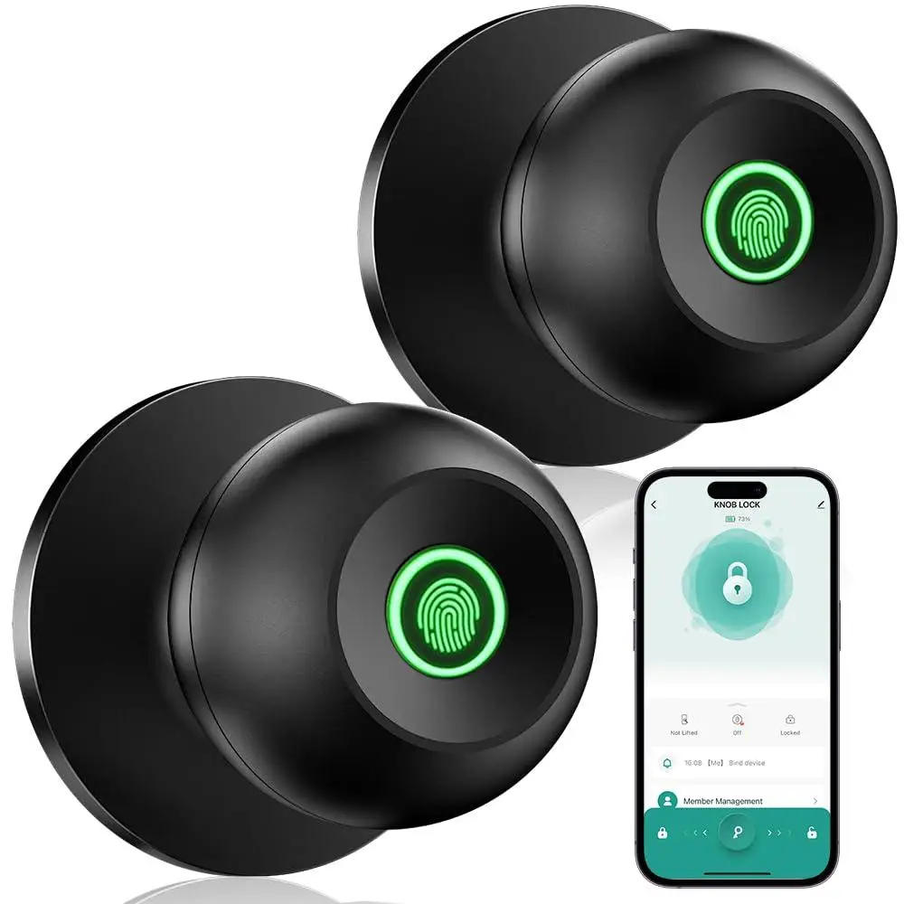 Smart Biometric Fingerprint Door Knob Keyless Control App Entry Security Mode Privacy Lock Rechargeable Easy Installation Steel