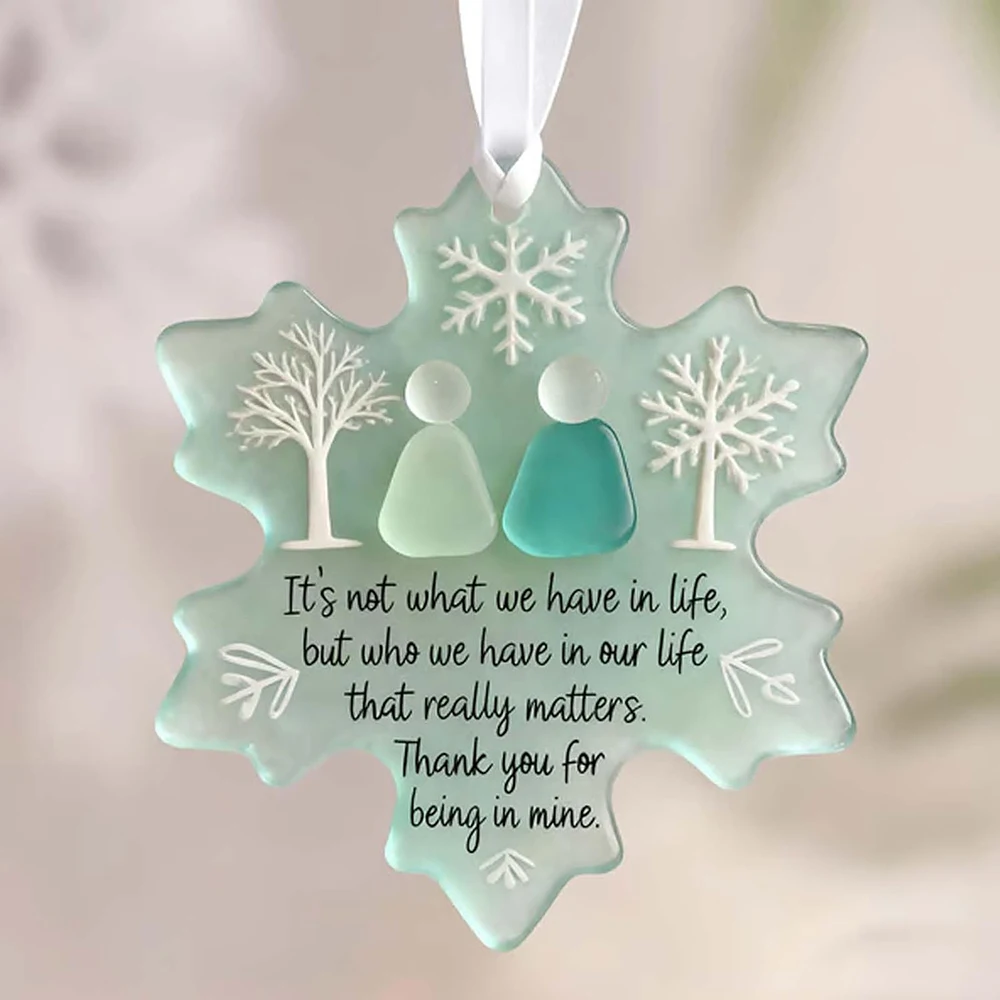 Snowflake-Shaped Xmas Hanging Decor Sea Glass Friendship Decoration Handcrafted Ornament Friendship Keepsake for Christmas Tree