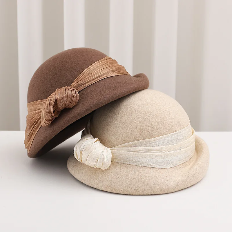 

Женский французский шерстяной берет, осенне-зимняя модная ретро-бант с узлом, женская шляпа-клош, повседневный подарок для путешествий