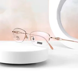 Pure Titanium Eyeglasses Women Glasses Designed Half Rim Crystal Stone Decoration Elegant Glasses