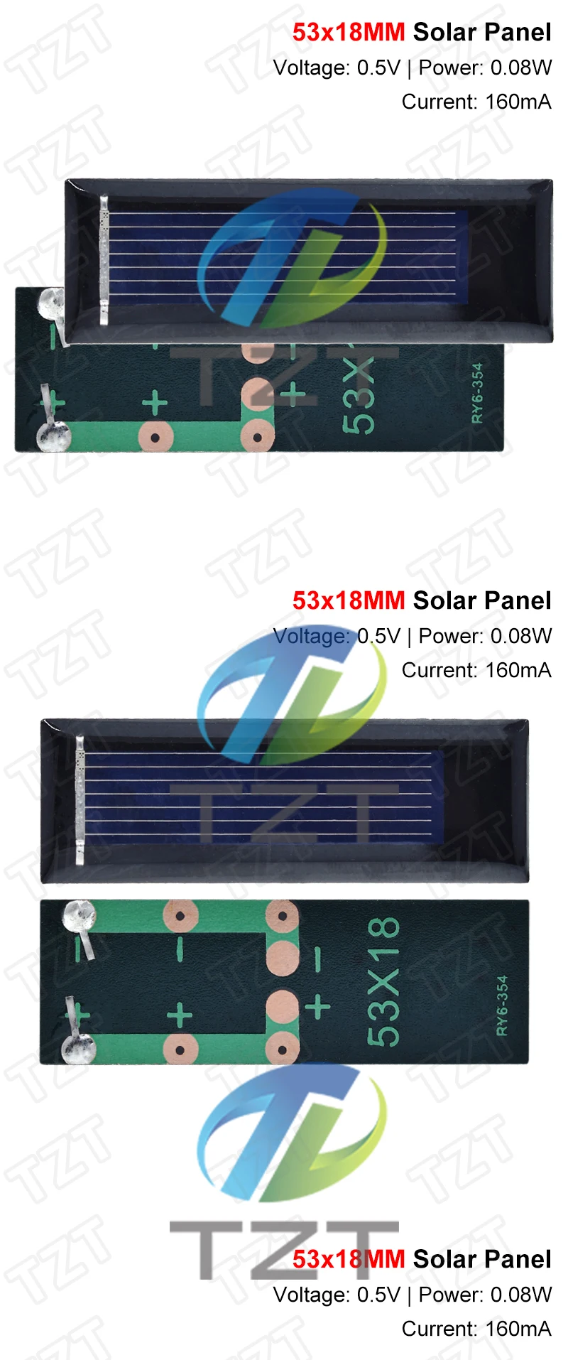 TZT 1/5/10PCS 0,5V 100mA 0,08W 53*18MM Solarpanel Epoxy Polykristallin DIY Batterie-Ladegerät Mini-Solarzelle TZT Bestseller – Detail 7