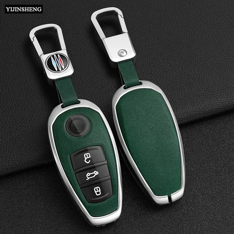 Zinc Alloy+PU Leather Full Cover Car Key Case For VW Volkswagen 2011-2017 Touareg, 2016-2023 Phideon 3 Button Remote Key Protect