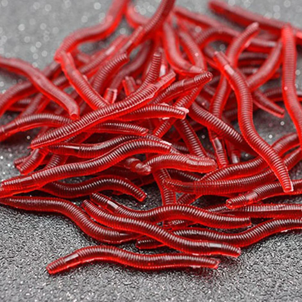 150 Pcs Artificial Bait Fishing Lure Worms Lures Freshwater Silica Gel Realistic Earthworms Fake Red Child