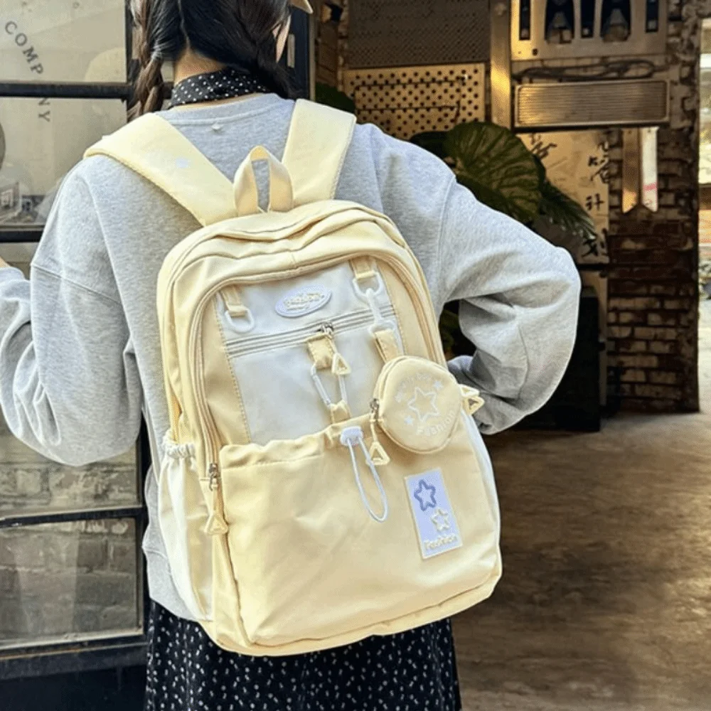 Casual Star Women Backpack with Coin Purse Cartoon Nylon Shoulders Bag Large Capacity Harajuku Student Schoolbag Middle School