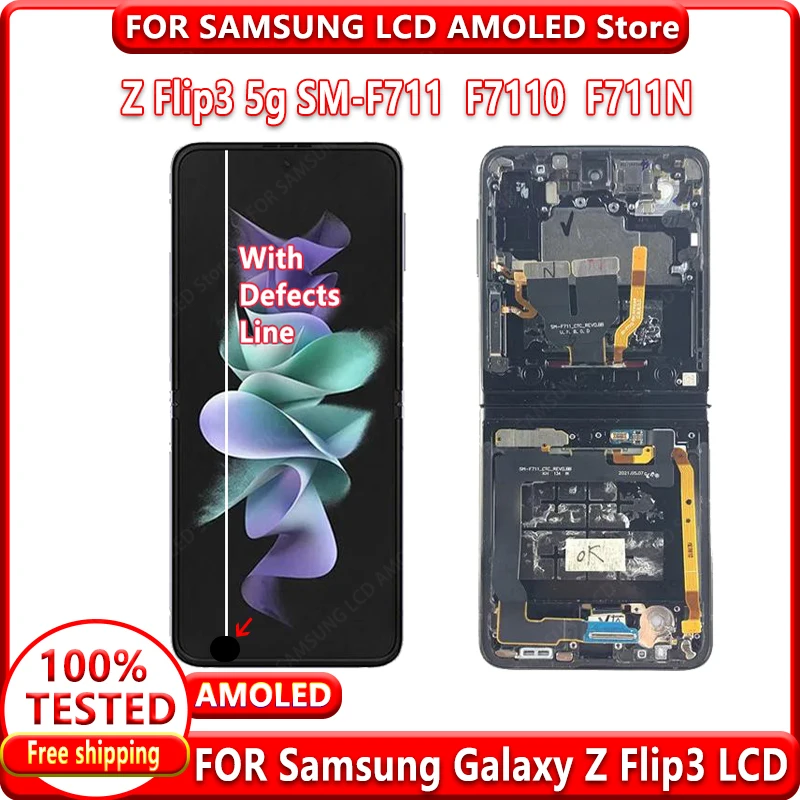 for-samsung-z-flip-3-5g-touch-lcd-for-z-flip3-5g-f711-f7110-display-touch-screen-digitizer-assembly-with-defects-with-frame