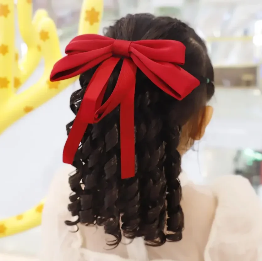 Children's Hair Ponytail Clip with Bow Synthetic Black Princess Curly Wig Hairpieces For Kids Evening Party Head Wear Accessorie