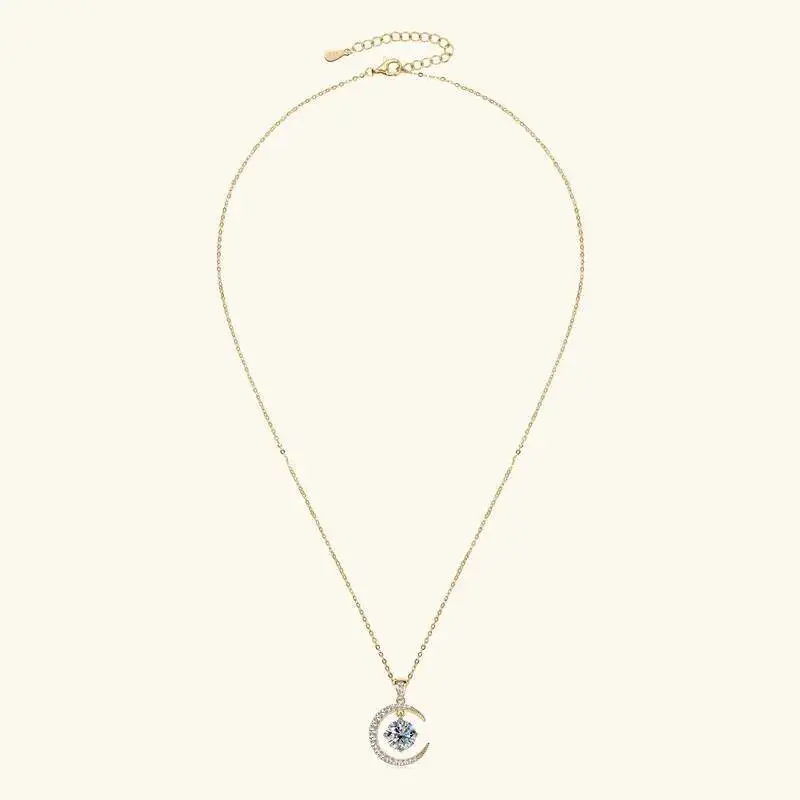 2CT D-Farbiger Moissanit Stern-Mond-Anhänger Halskette für Damen 925 Sterling Silber Luxuriöser Funkelnder Schmuck Partygeschenk – Detail 9