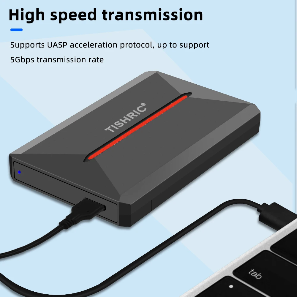 TISHRIC SATA 2.5 Inch Portable Hard Drive Case HDD Enclosure USB3.0 High Speed Transmission Speed UPp to 5Gbps UASP protocol