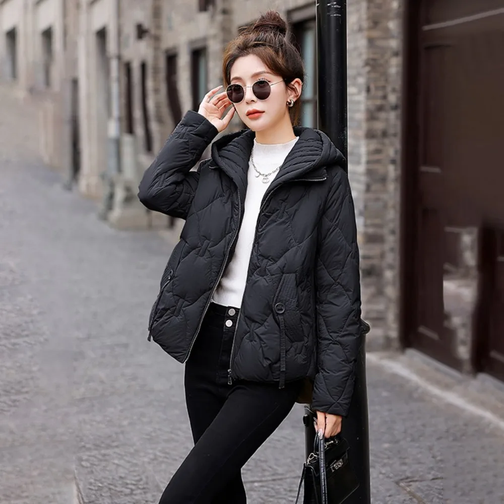 

Осень-зима, новая одежда для парков, женская мода, белое пальто на утином пуху с капюшоном, женская теплая толстая свободная куртка-пуховик для женщин