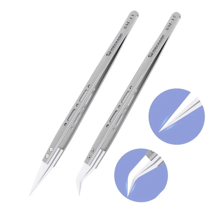 Mechanic S-grade Ceramic Tweezers Non-magnetic Precision Insulation Straight/Curved Tip for Phone Electronic Flying Wires Repair