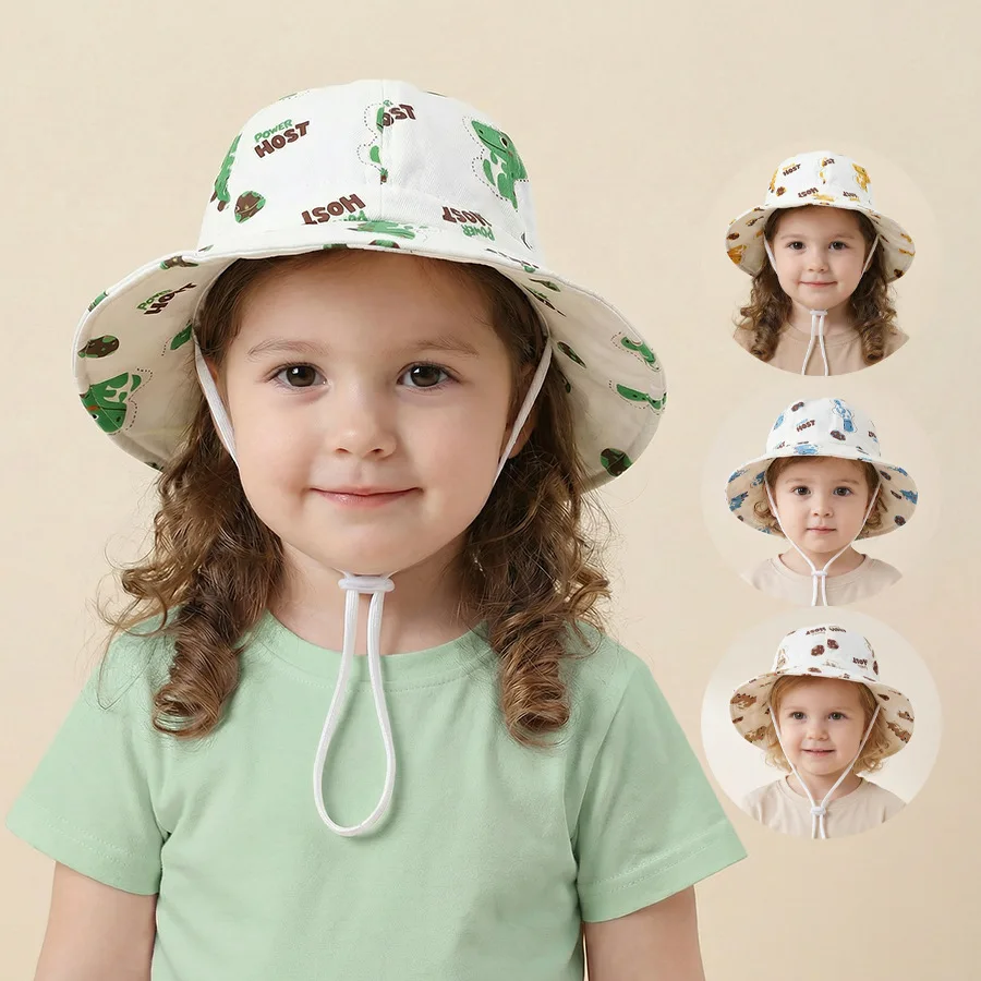

Baby Fisherman Hat Spring/Autumn Animal Cartoon Print Basin Hat for Boys/Girls Children's Trendy Windproof Adjustable Strap