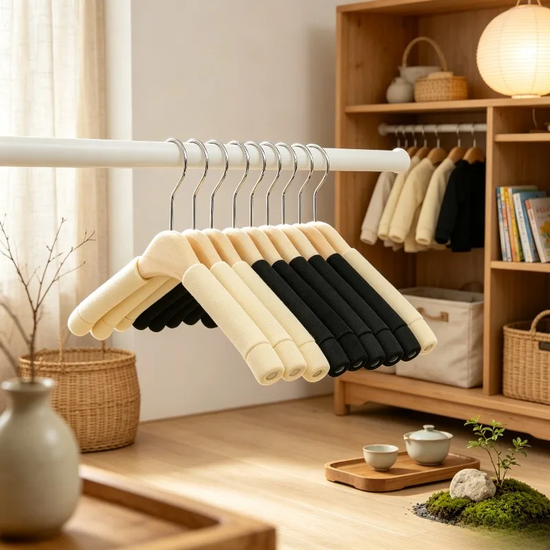 Sponge Hanger Stand Rack Hook Thick Non-Slip No-Mark Solid Wood Clothes Storage Home Durable Heavy Duty Garment Boutique Pro
