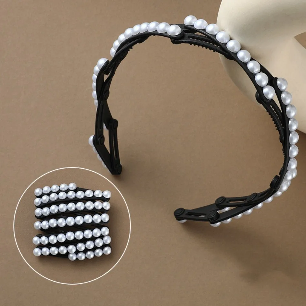 Hair Accessories Forsted Foldable Pearl Headband Waterproof Plastic Retractable Hair Hoop Black Coffee Portable Hair Band Daily