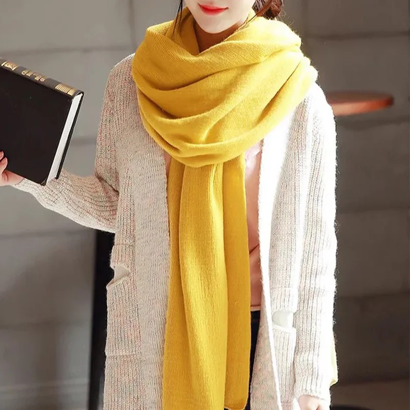 JulyPalette Solid Cashmere Knitted Scarf Women 2022 Autumn Winter Pashmina Shawl Wrap Female Long Warm Scarves Bandana 17 Colors