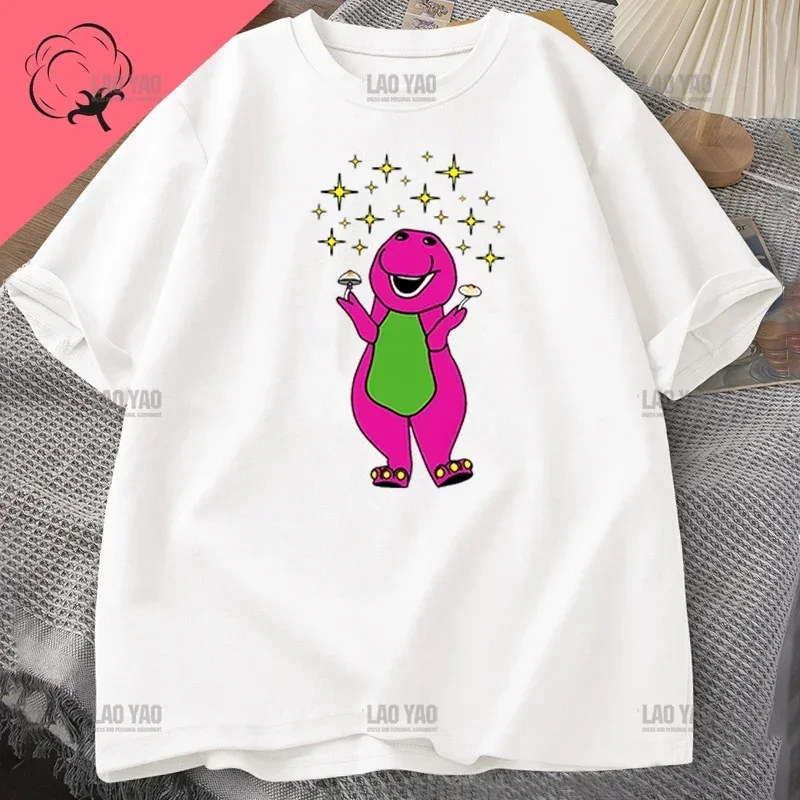 Funny Barney & Friends Cartoon T-shirt Men\'s Clothing T-shirt Summer Print T-shirt Cotton Unisex Top for Men and Women