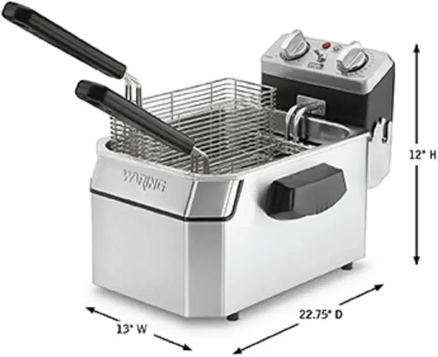 Waring Commercial WDF1000 Heavy Duty 10 lb. Single Basket Deep Fryer , Includes 3 Fry Baskets & Night-Cover-1800W, 120V,