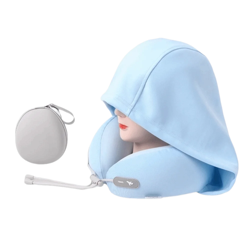 

Lightweight Ice Silk Hooded Neck Pillow Portable Comfortable U-Shaped Pillow Foldable Soft Ergonomic Neck Pillow Airplane