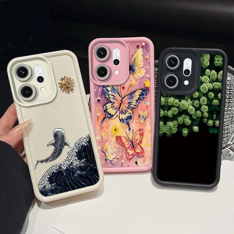 Butterfly Whale Pattern Phone Case for OPPO Reno14 F Reno 14 Pro 14Pro 14F 5G Simple Funda Soft Silicone Shockproof Back Cover